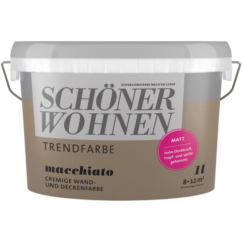 „SCHÖNER WOHNEN-FARBE Wand- und Deckenfarbe „“Trendfarbe““ Farben 1 Liter, Macchiato, hochdeckende Wandfarbe – für Allergiker geeignet Gr. 1 l 1000 ml, braun (macchiato) Wandfarbe bunt“