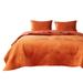 Ahab 3 Piece Velvet King Quilt Set, Diamond Quilting Design, Orange