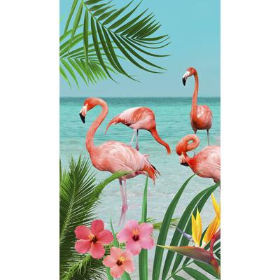 Strandtuch GOOD MORNING "Flamingo", blau (multi, türkis), B:100cm L:180cm, Microfaser, Obermaterial: 100% Polyester, Handtücher (Packung), Mikrofaser, 100x180, Schnelltrocknend, Erwachsene, Tropen, Flamingo Image