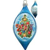 The Holiday Aisle® Merry Christmas Glass Ornament Drop Holiday Splendor Collection Glass in Green/Blue | 3.5 H x 3 W x 1 D in | Wayfair