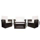 Ivy Bronx Patio Lounge Set Sectional Sofa Set 4 Piece w/ Cushions Poly Rattan Synthetic Wicker/All - Weather Wicker/Wicker/Rattan in Brown | Wayfair