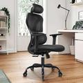 Inbox Zero Comfy Breathable Ergonomic Task Chair w/ Headrest Upholstered in Black | 50 H x 21.4 W x 17.7 D in | Wayfair