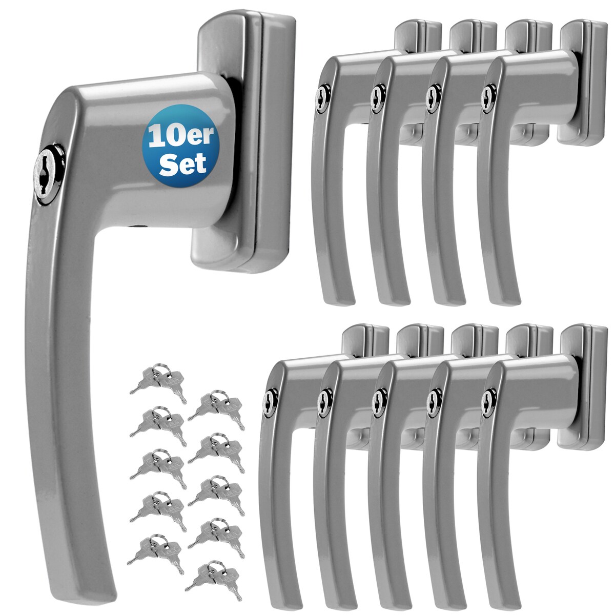 MONZANA® Fenstergriffe 10er Set Aluminium silber inkl. Schlüssel Image