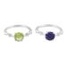 Luminous Alliance,'Pair of Lapis Lazuli and Peridot Solitaire Rings from India'