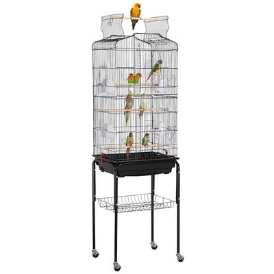 Topeakmart Black Open Top Metal Bird Cage with Rolling Stand, 64" H