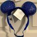 Disney Accessories | Disney Parks Make A Wish Blue Adjustable Minnie Mouse Ears Velcro Headband | Color: Blue/Gold | Size: Osg