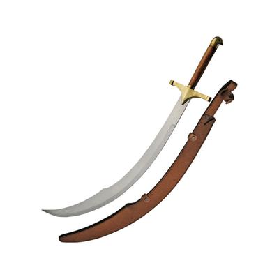 Pakistan Scimitar/Belly Dancing Sword 34in Overall 27in SS Blade Wood Handle Brass Guard And Pommel Brown Leather Sheath 901148