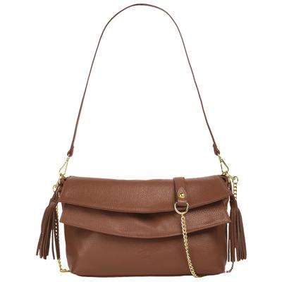 Umhängetasche SAMANTHA LOOK, Damen, Gr. B/H/T: 33cm x 20cm x 6cm onesize, braun, Leder, unifarben, leicht glänzend, Taschen, echt Leder, Made in Italy Image