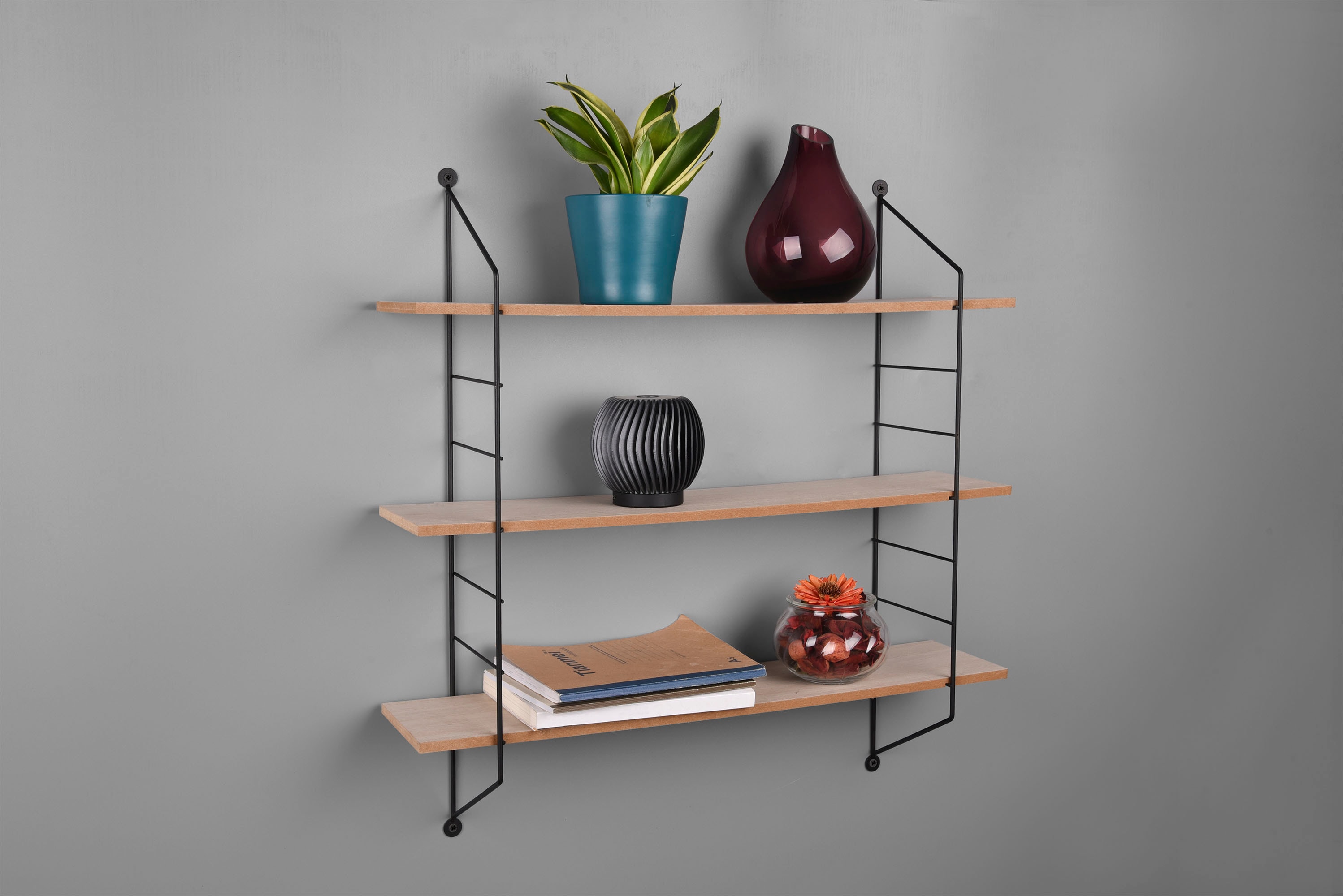 Ablageregal MIRRORS AND MORE "Clara", schwarz, B:62cm H:60cm T:14,5cm, Holz, Metall, Regale, Kombination aus Holz und Metall