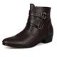 Mens Boots Leather PU Monk Buckle Pointed Toe Fashion Chelsea Boots Ankle Casual Work Office Dress High Top Formal Shoes (9.5,Brown)