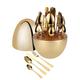 Creative Egg-Shaped Tableware Cutlery Set, 24 pcs Stainless Steel Teaspoons Knife Forks Sets, Mirror Polish Serving Spoon Coffee Tea Spoons Dessert Cake Forks Knives (Golden Egg with Cutlery)