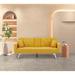 Latitude Run® Tufted Surface Convertible Sofa w/ Foldable Cup Holders Linen in Yellow/Brown | 31.1 H x 75.6 W x 30.7 D in | Wayfair