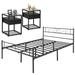 3-pieces Platform Bed Frame and Glass Top Nightstands Set of 2