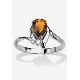 Women's Silvertone Simulated Pear Cut Birthstone And Round Crystal Ring Jewelry by PalmBeach Jewelry in Citrine (Size 6)