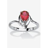 Women's Silvertone Simulated Pear Cut Birthstone And Round Crystal Ring Jewelry by PalmBeach Jewelry in Ruby (Size 9)