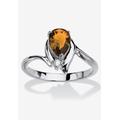 Women's Silvertone Simulated Pear Cut Birthstone And Round Crystal Ring Jewelry by PalmBeach Jewelry in Citrine (Size 9)