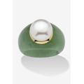 Women's 10K Gold Genuine Cultured Freshwater Pearl And Green Jade Ring Jewelry by PalmBeach Jewelry in Pearl Jade (Size 6)