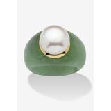 Women's 10K Gold Genuine Cultured Freshwater Pearl And Green Jade Ring Jewelry by PalmBeach Jewelry in Pearl Jade (Size 9)