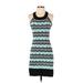 Wrapper Casual Dress - Sheath Halter Sleeveless: Blue Print Dresses - Women's Size X-Small