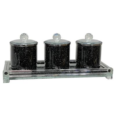 Clihome Exquisite Tea, Sugar, Coffee Canisters with Tray in Crushed Diamond Glass