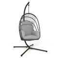 Costway Hanging Folding Egg Chair with Stand Soft Cushion Pillow Swing Hammock-Gray