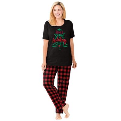 Plus Size Women's Graphic Tee PJ Set by Dreams & Co. in Red Buffalo Plaid (Size 1X) Pajamas