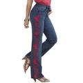 Plus Size Women's Whitney Jean with Invisible Stretch® by Denim 24/7 in Vivid Red Swirl Embroidery (Size 44 W) Embroidered Bootcut Jeans