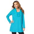 Plus Size Women's Cowl-Neck Thermal Tunic by Roaman's in Soft Turquoise (Size 1X) Long Sleeve Shirt