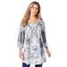 Plus Size Women's V-Neck Printed Tunic by Roaman's in Black Animal Medallion (Size 12)