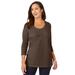 Plus Size Women's Stretch Cotton Scoop Neck Tee by Jessica London in Chocolate (Size 38/40) 3/4 Sleeve Shirt