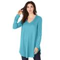Plus Size Women's V-Neck Lace-Sleeve Thermal Tunic by Roaman's in Soft Turquoise (Size 18/20)