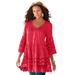 Plus Size Women's Illusion Lace Big Shirt by Roaman's in Classic Red (Size 26 W) Long Shirt Blouse