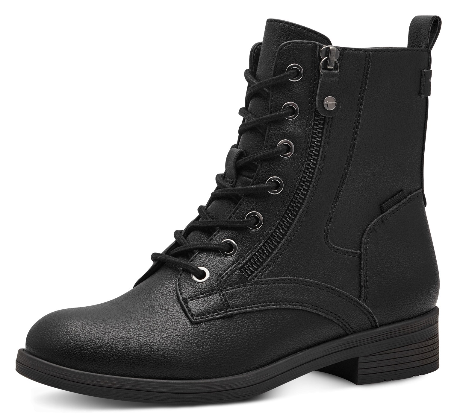 Schnürboots TAMARIS "SHAE", Damen, Gr. 37, schwarz, Lederimitat, unifarben, Klassisch, Schuhe, Blockabsatz, Schnürboots Stiefelette mit Zierreißverschluss, Topseller