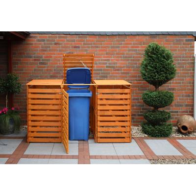 Mülltonnenbox PROMADINO "Vario V", braun, B:219cm H:122cm T:92cm, Holzwerkstoff, Aufbewahrungsboxen, für 3 x 240 l, braun
