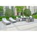 Moda Furnishings Rectangular 10 - Person Outdoor Dining Set w/ Cushions Glass/Wicker/Rattan in Gray | Wayfair MO-3234C6O2-1106R-1127B-GR