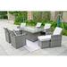 Ebern Designs Vay Rectangular 8 - Person Outdoor Dining Set w/ Cushions Glass/Wicker/Rattan in Gray | Wayfair 120A3EFFB2D347C49C141C3ABE0AB21B