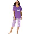 Plus Size Women's 2-Piece Capri PJ Set by Dreams & Co. in Pretty Violet Snowman (Size 3X) Pajamas