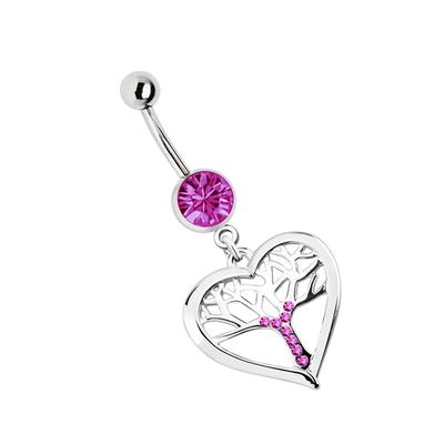 Bauchnabelpiercing ADELIA´S "Piercing Piercing Bauchnabelpiercing", Damen, pink, Chirurgiestahl, modisch, Piercings, 316l Stahl Banane - pink mit Stein und Herz mit Lebensbaum