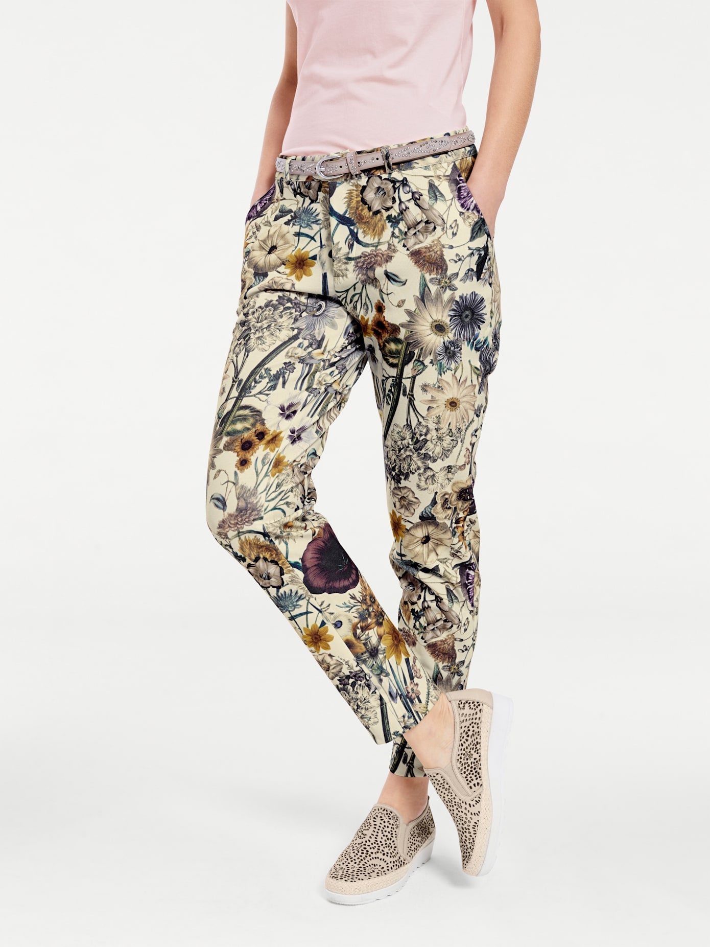 Jerseyhose HEINE, Damen, Gr. 40, Normalgrößen, bunt, 95% Polyester, 5% Elasthan, bedruckt, geblümt, gemustert, mehrfarbig, lang, Hosen Image