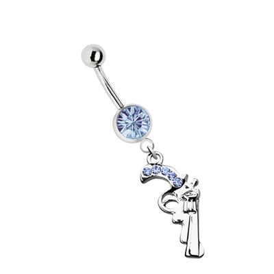 Bauchnabelpiercing ADELIA´S "Piercing Piercing Bauchnabelpiercing", Damen, blau, Chirurgiestahl, modisch, Piercings, 316l Stahl Banane - mit Pistole Revolver und blauen Zirkonia