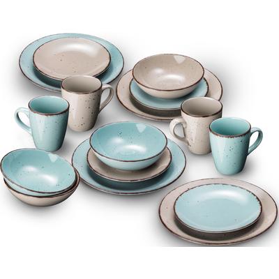 Kombiservice ARTE VIVA "Geschirr-Set, Service Puro", blau (türkis, beige), 32 tlg., Steinzeug, Geschirr-Sets, vom Sternekoch Thomas Wohlfarter empfohlen, 32 Teile, für 8 Personen Image