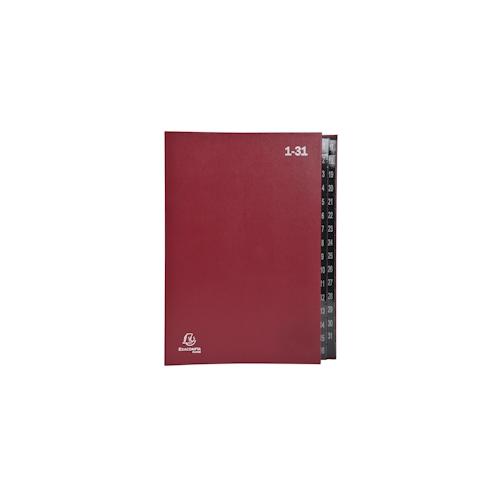Exacompta 57035E 6x Pultordner Ordnungsmappe mit 32 Fächern aus Recycling-Karton, numerisches Register 1-31, für DIN A4 – Rot