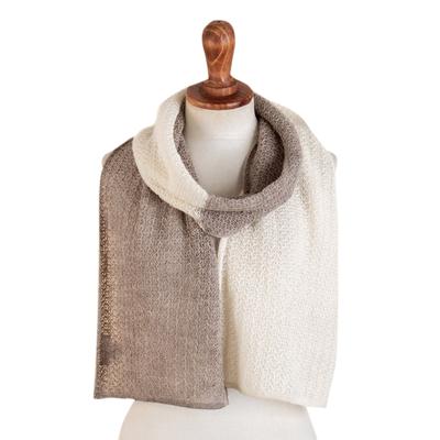 Taupe Duality,'Knit Brown & Ivory Unisex Baby Alpaca Blend Scarf from Peru'