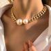 Free People Jewelry | Choker Chain Pearl Gold Necklace | Color: Gold/White | Size: Os