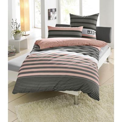 Bettwäsche H.I.S "Majoran", rot (apricot), B/L: 135cm x 200cm, , Linon, B/L: 40cm x 80cm, Linon, Obermaterial: 100% Baumwolle, Bettwäsche, gestreifte Bettwäsche in verschiedenen Qualitäten Image