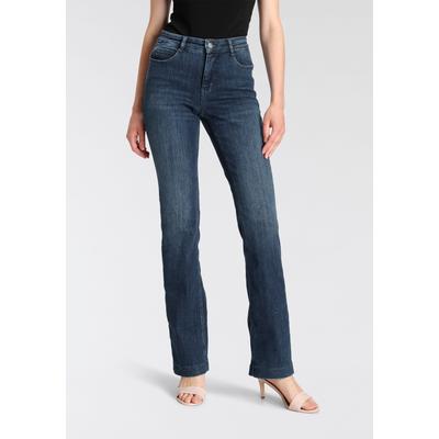 Bootcut-Jeans MAC "Dream-Boot", Damen, Gr. 42, Länge 34, blau (schwarz cobald blau authentic wash34), Denim/Jeans, Obermaterial: 90% Baumwolle, 7% Elastomultiester, 3% Elasthan, Abriebeffekte, casual, figurbetont lang, Jeans, Gerade geschnitten mit... Image