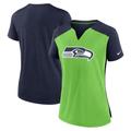 Women's Nike Neon Green/College Navy Seattle Seahawks Impact Exceed Performance Notch Neck T-Shirt