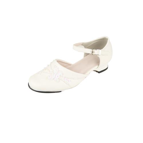 „Ballerina FAMILY TRENDS „“elegant mit Schmetterling““ Gr. 26, weiß Kinder Schuhe Spangenpumps Riemchenballerina Schnallenschuh Brautschuh Spangenschuhe verstellbare Einhängeschließe“