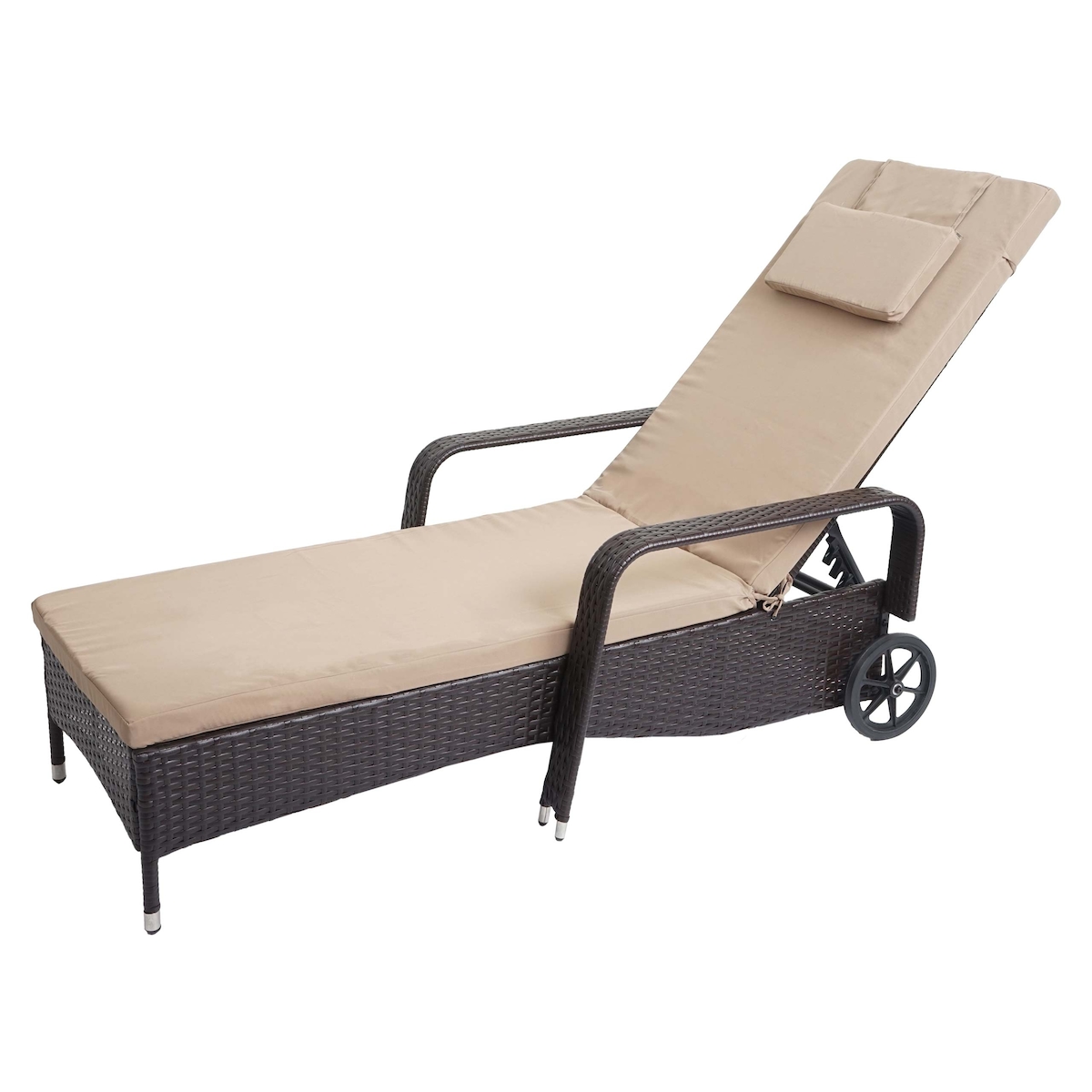 Mendler Poly-Rattan Sonnenliege Carrara, Relaxliege Gartenliege Liege, Alu ~ braun, Kissen beige Image
