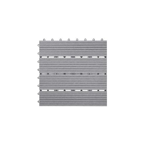 WPC Bodenfliese Rhone, Holzoptik Balkon/Terrasse, 11x je 30x30cm = 1qm ~ Basis, grau linear